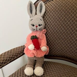 Amigurumi Easter Bunny Doll. Gray Bunny with Red Carrot Handmade Crochet